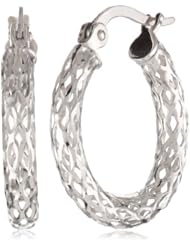 Duragold 14k White Gold Mesh Glitter Hoop Earrings, (0.7" Diameter)