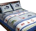 Pem America Trucks At Work Twin 2-Piece Quilt Set, Blue