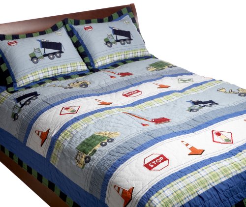 Pem America Trucks At Work Twin 2-Piece Quilt Set, Blue