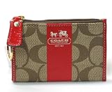 Coach Heritage Stripe Zip Coin Wallet Case Skinny w Key Chain Red 41157