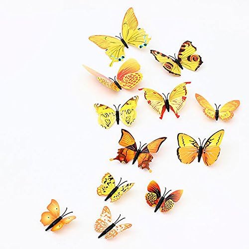 New 12PcsX 1Color Art Decal Girls Home Room Wall Stickers 3D Butterfly Decorations Decors "Yellow Color" Set35