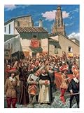 Entourage Accompanying Two Prisoners with a Priest, Court of the Inquisition, 1860 Art Giclee Poster Print by Spanish School, 18x24