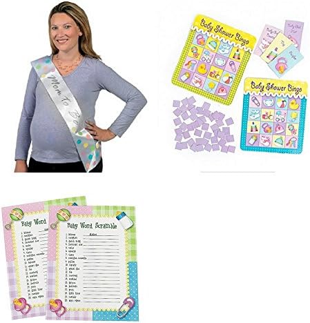 Mom to Be Sash, Baby Word Scramble Game, &amp; Baby Shower Bingo Game