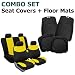 FH-FB056114 + R11405 Combo Set: Yellow Modern Flat Cloth Seat Covers and Black Rubber Floor Mats