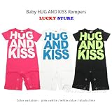 （ラッキーストア）LUCKY STORE キッズ・ベビー HUG AND KISS 半袖 ロンパース(子供服) 「LSLP-08-04」LUCKY STORE 70 ピンク×ホワイト
