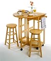 Winsome 89332 Space Saver Drop Leaf Breakfast Bar With Stools-natural