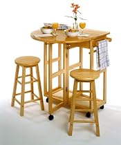 Winsome 89332 Space Saver Drop Leaf Breakfast Bar with Stools-Natural