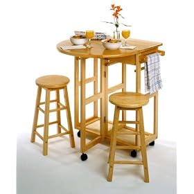 Drop Leaf Breakfast Bar with Two Stools by Winsome