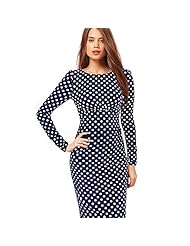 Fall Polka Dot Print Long Sleeves Chiffon/Polyester/Spandex Vintage Knee Length  Dress