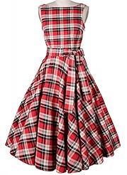 Plaid Print Cotton/Polyester Tank Belted Vintage Club Dress/Party Dress 