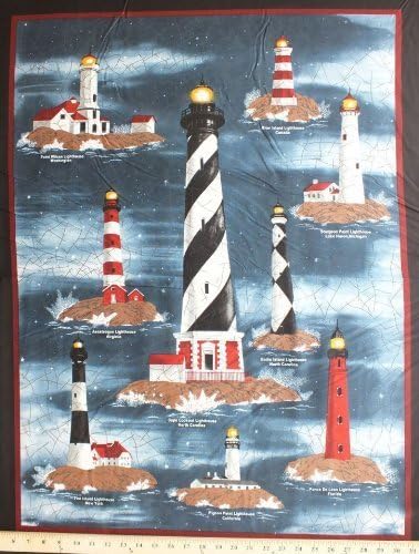 Harbor Lights USA Canada Lighthouses Wallhanging Cotton Fabric Panel D767.07