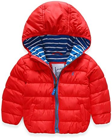 ISNOWKING Little Boys' Winter Hooded Woolen Coat (7, Red)