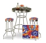 Chrome Bar Table & 2 Chrome Finish Tie Dye Fabric Seat Barstools