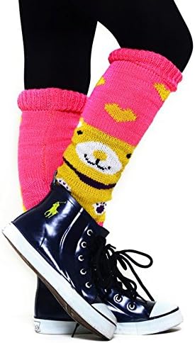 Girls Cartoon Bear Character Knit Leg Warmer Socks KIDS - Fuchsia