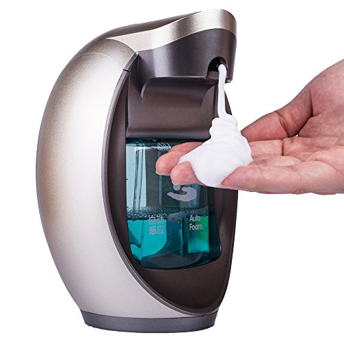 Automatic Touchless Soap Dispenser by Rickyaaron Brand - Stylish Design - Sensor Pump - Perfect for Bathroom and Kitchen - 16.2oz Capacity - Foam Liquid Gold SD-480