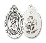 Sterling Silver St. Christopher US Marine Corp. Marines Medal Pendant Military Armed Forces with 24" Stainless Chain in Gift Box