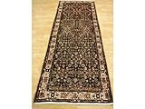 IMAGE OF 3'3 x 9'9 Navy Blue Persian Hand Knotted Wool Hossainabad Runner Rug