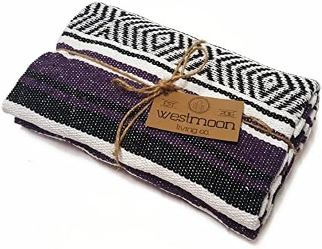 Premium Woven Yoga Blanket - Perfect for all forms of yoga and exercise - also great for picnics trips to the beach camping and home decor mexican serape style (Purple)