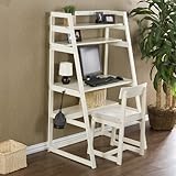2pc Home Office Desk Ladder Design with Chairs in White Finish