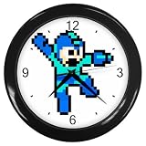 Black Wall Clock of Vintage Retro Megaman (Mega Man) Jumping Sprite Graphic