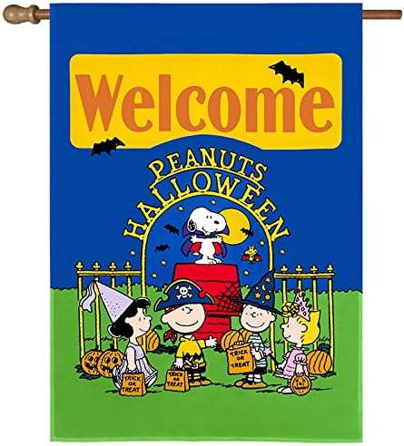 Peanuts Gang with Snoopy " Welcome Peanuts Halloween " House Flag (28"W X 40"L)