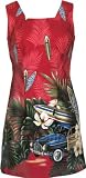 Short Tank Dress - Women's Tropical Surfboard Woodie Square Neck Hawaiian Aloha A Line Dress - Regular and Plus Size