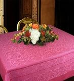 Linen Cotton Table cloth 70x126-inch and 8 Napkins, Color Orchid Smoke-Rose