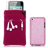 APPLE IPOD TOUCH 4TH GEN 4 PC LUXURY GIFT ACCESSORY PACK - PINK BUTTERFLY PATTERN DIAMANTE CASE / COVER / SHELL / SHIELD, SCREEN PROTECTOR, HEADSET, POUCH CASE PART OF THE QUBITS ACCESSORIES RANGE