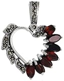 Sterling Silver Garnet and Marcasite Heart Pendant, 7/8 (22mm) tall