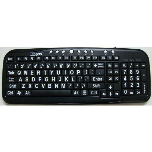 New Improved EZSee by DC Large Print USB Plug Wired Black Keyboard - Black Keys with White Print Characters Oversized Jumbo Letters or Characters - Perfect for Senior Citizens, Low Ligh, Low Vision, and Visually Impaired Seniors