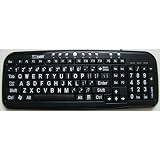 New Improved EZsee by DC Large Print Keyboard, Black KeyBoard Background and Frame with White Letters or Characters, Wired USB Connector