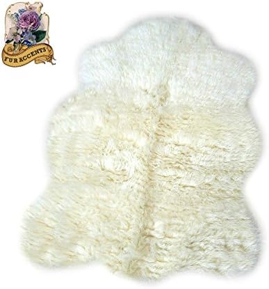 Plush Faux Fur Chubby Bear Skin Throw Rug - Shaggy - Shag - Soft - Bedroom - Nursery - Lining Room - Den - White or Off White - Soft Ultra Suede Backing (3'x5', White)