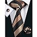 Barry.Wang Stripe Men Ties Set Classic WOVEN Necktie with Handkerchief Cufflinks Formal Brown Stripe