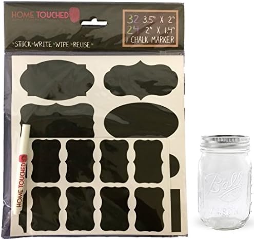 56 Premium Black Chalkboard Labels and MASON JAR Stickers Plus White Chalk Pen | Features (32) 3.5" x 2" Large Labels & (24) 2" x 1.4" Small Labels | Reusable & Self-Adhering