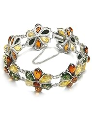 Multicolor Amber Sterling Silver Large Flower Bracelet