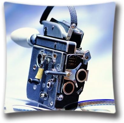 Custom Spring Soft Square Zippered Cushion Throw Case Pillow Case Cover 18X18 inch (Twin Sides) -Old Filming Camera Background Colourful Pillowcase,Art13504