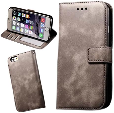 iPhone 6 Plus Case, Executive Slim Wallet Book Style Folio Soft Leather with Credit Card ID Pockets, Stand &amp; Magnetic Closure for Apple 5.5'' (Gray)