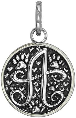 B - Medium Solid 925 Sterling Silver with Black Finish Szira Collection Paw and Hearts Monogram Initial B Charm, Pendant, Key Ring, for Dog, Cat or Person