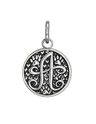 A - Medium Solid 925 Sterling Silver with Black Finish Szira Collection Paw and Hearts Monogram Initial A Charm, Pendant, Key Ring, for Dog, Cat or Person