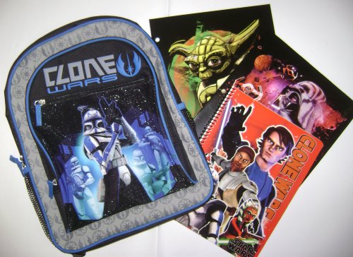 Buy Low Price Accessory Innoations Star War Clone Wars Backpack – Black / Blue / Grey with BONUS Spiral Notebook and 2 Folders B002IZ4HIQ