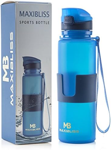 MaxiBliss collapsible Sports Water Bottle - 22 Ounce/650 ml - Leak Proof Comfortable Suction Nozzle Cap - BPA Free - Portable Roll Up Bottle (Brilliant BLUE)