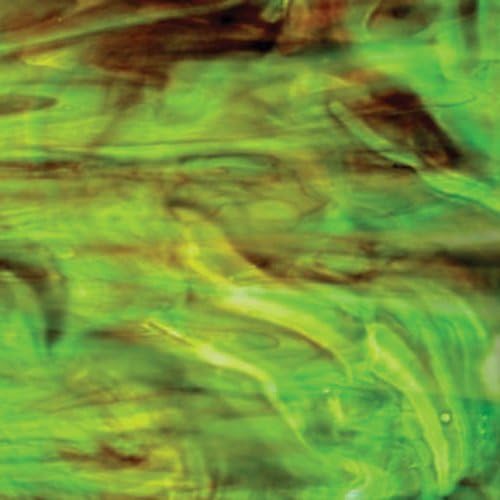 Dark Brown, Green, White Wispy Wissmach Stained Glass Sheet - 8" X 12" (.67sf)