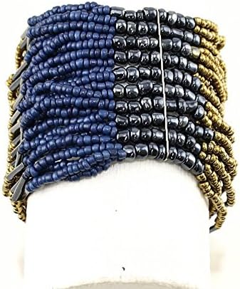 TWO TONE ROYAL BLUE SEED BEAD STRETCH BRACELET