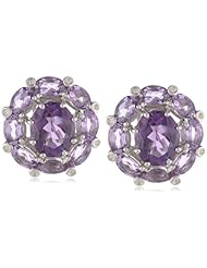 Sterling Silver Gemstone and Created White Sapphire with Omega Backs Oval Earrings (7.50 cttw)