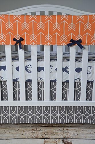 Lavender Linens Three Piece Bumperless Woodland Crib Set in Navy, Gray and Orange