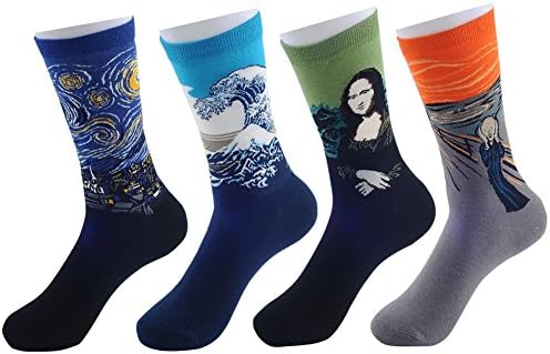 Men's Oil Paintings Socks Mona Lisa, Starry Night, Great Wave of Kanagawa, Scream