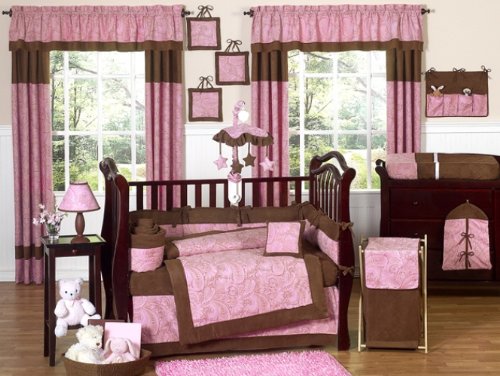 JoJo Designs 9-Piece Baby Crib Bedding Set - Pink and Brown Paisley