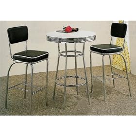 50s Retro Bar Pub Bistro Table Black Barstool Stool Set by Coaster