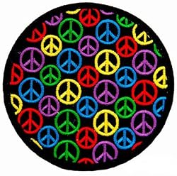 Multi-Colored Peace Sign Embroidered Patch Hippie Symbol Iron-On Round Emblem