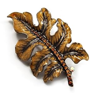 Bronze Enamel Diamante Oak Leaf Pin/Pendant